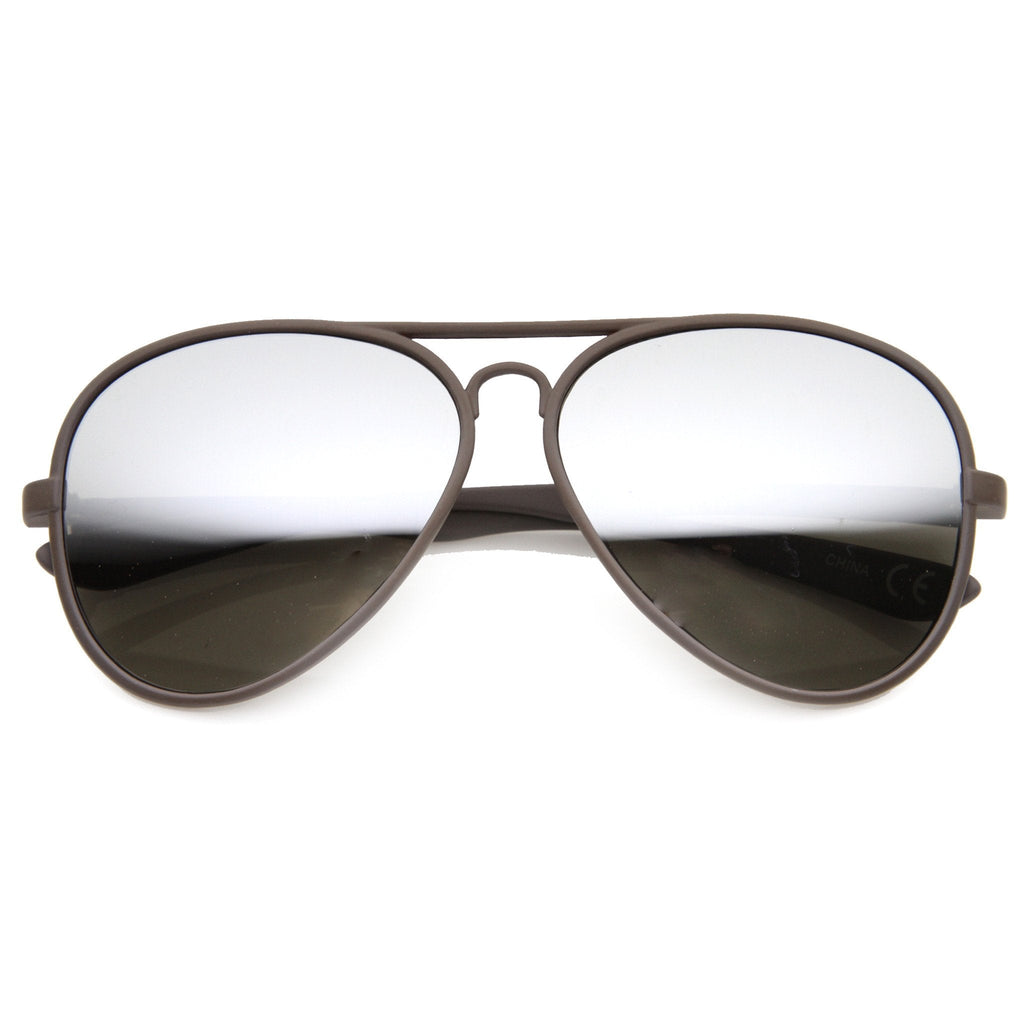 Retro Color Rubberized Oversize Mirror Lens Aviator Sunglasses 9831