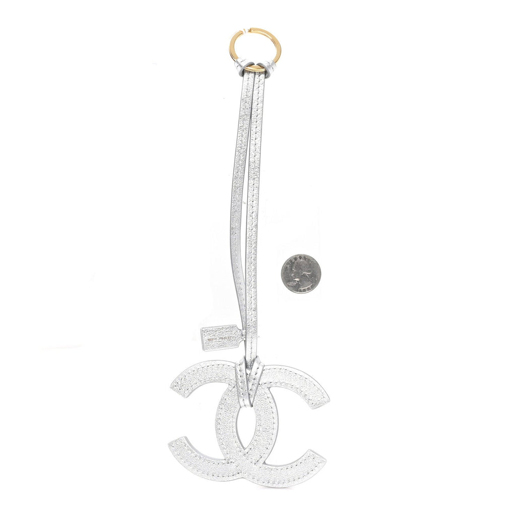 Metallic Lambskin Mini CC Bag Charm Silvery