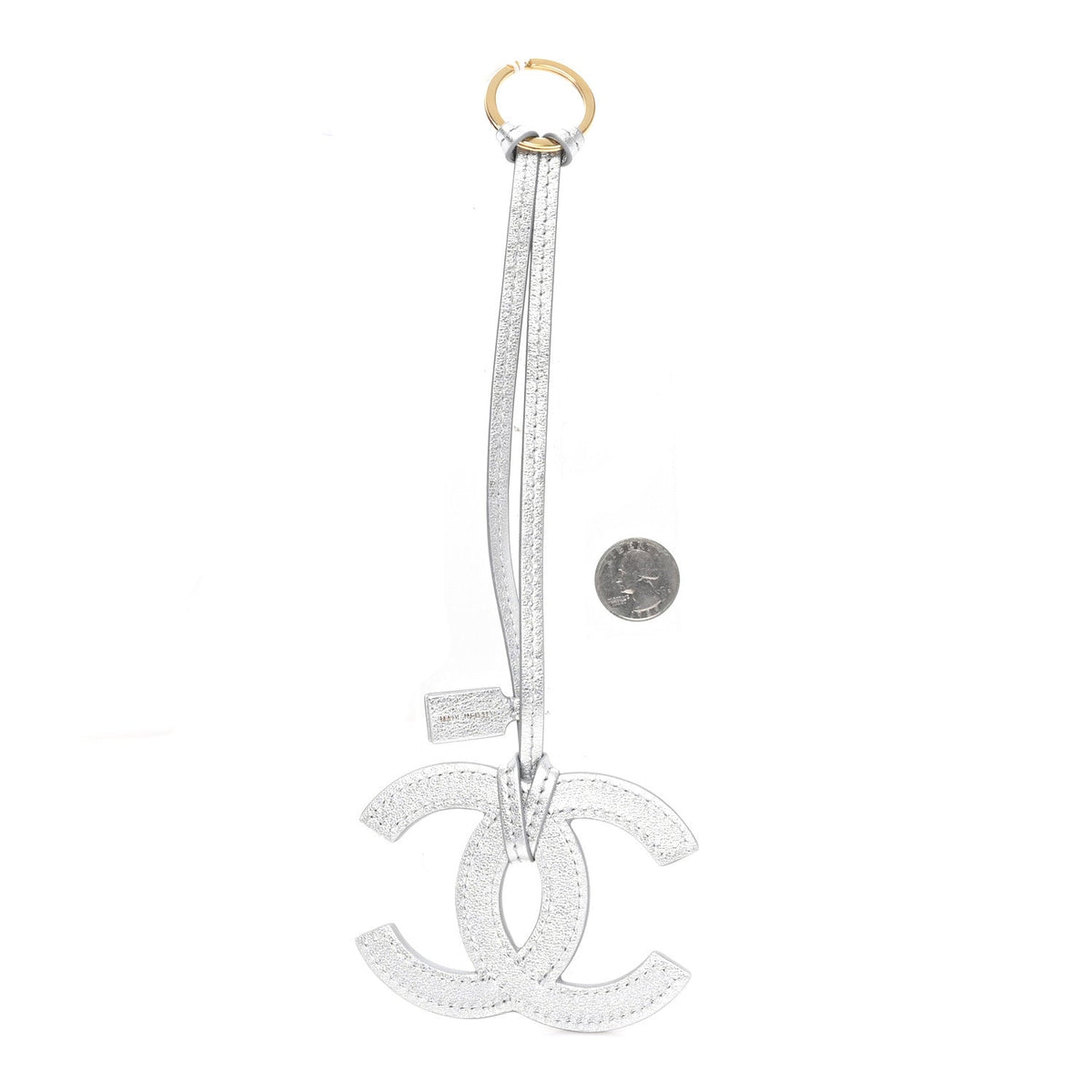 Metallic Lambskin Mini CC Bag Charm Silvery