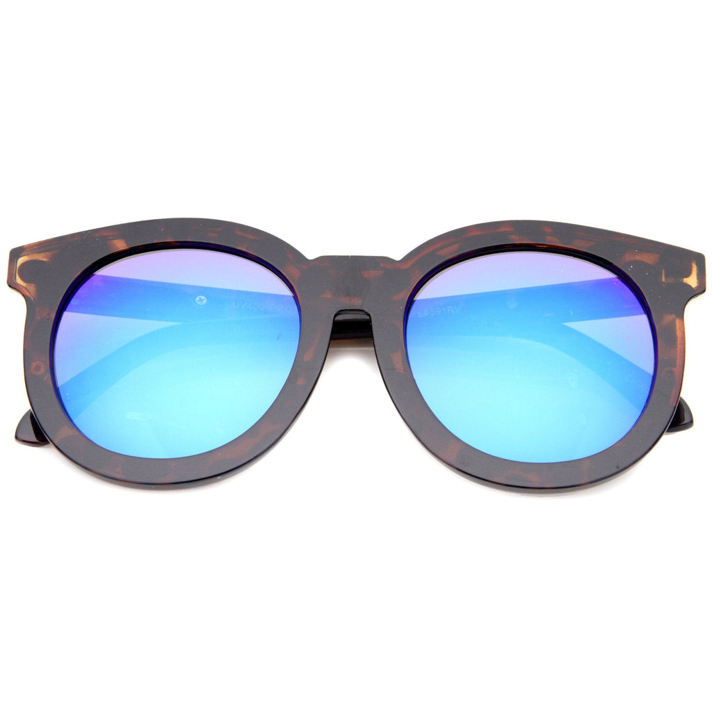 Women's Oversize Round Flat Lens Mirror Lens Sunglasses A137