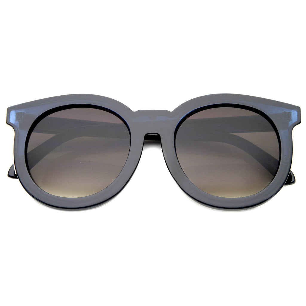 Women's Oversize Round Horned Rim Flat Front Sunglasses A138