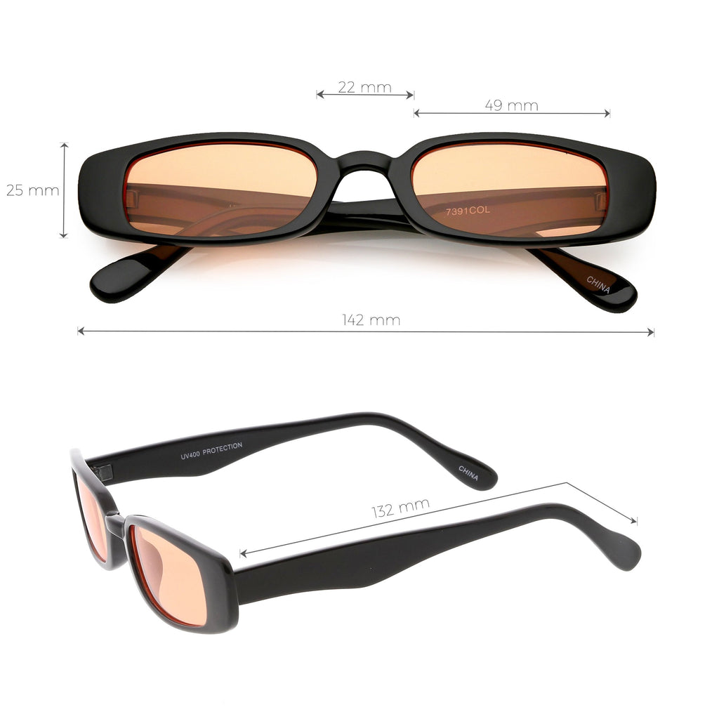 Unisex 90's Retro Thin Rectangle Color Tone Lens Sunglasses C549