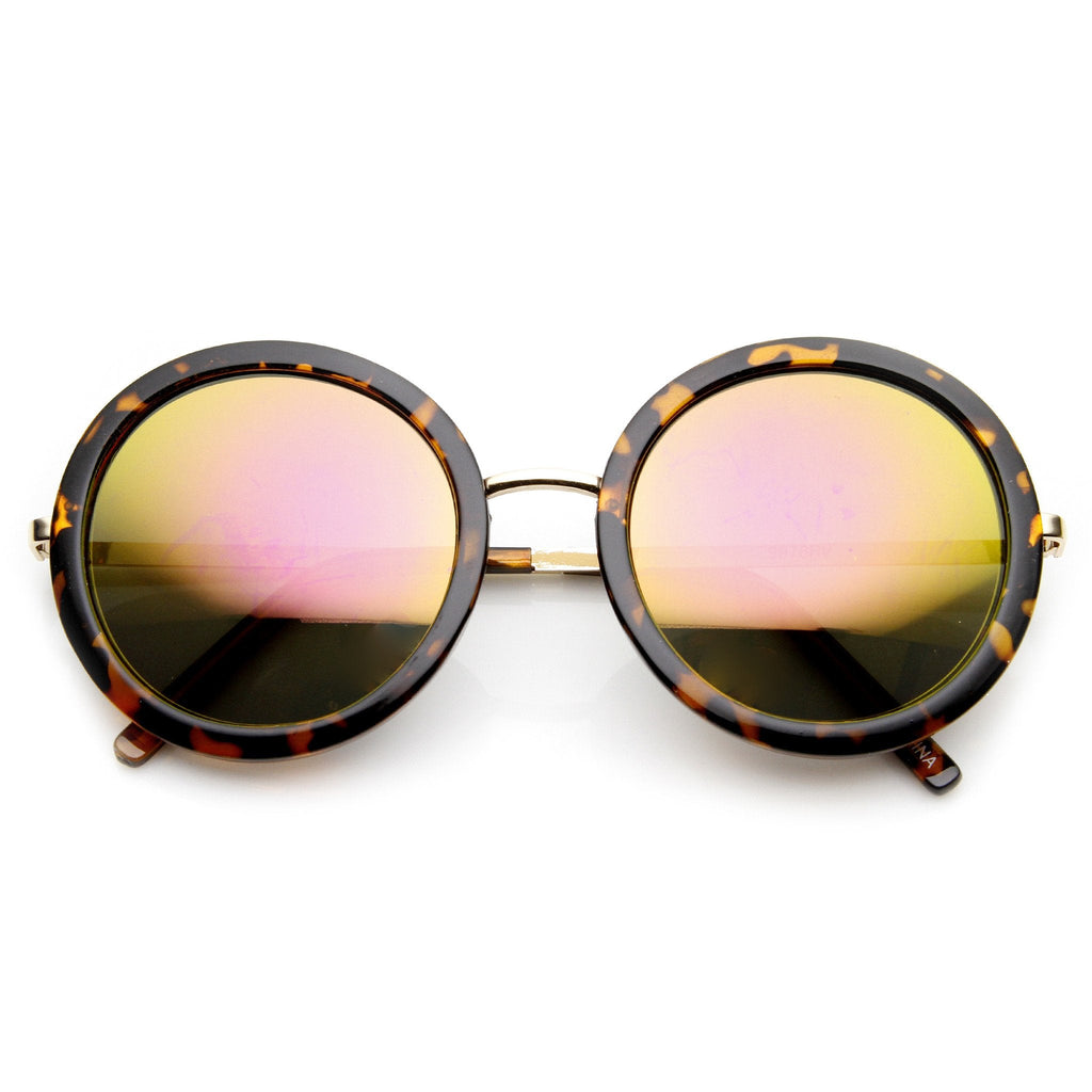 Women's Glam Mirrored Lens Round Fashion Sunglasses 9226