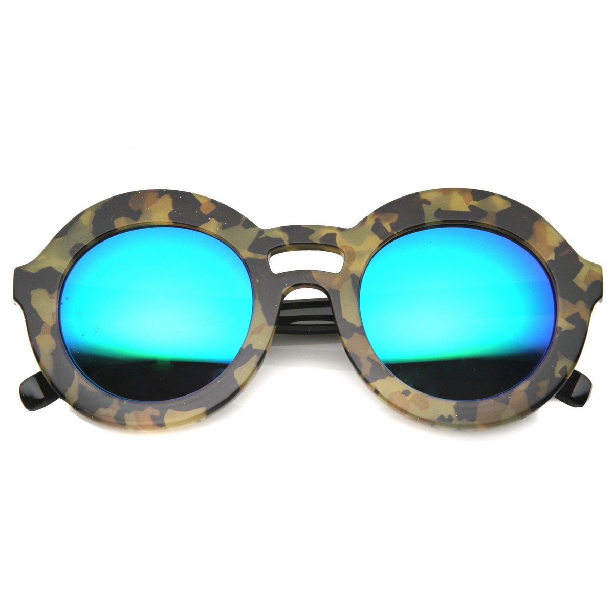Women's Round Double Bridge Mirror Lens Sunglasses 9851