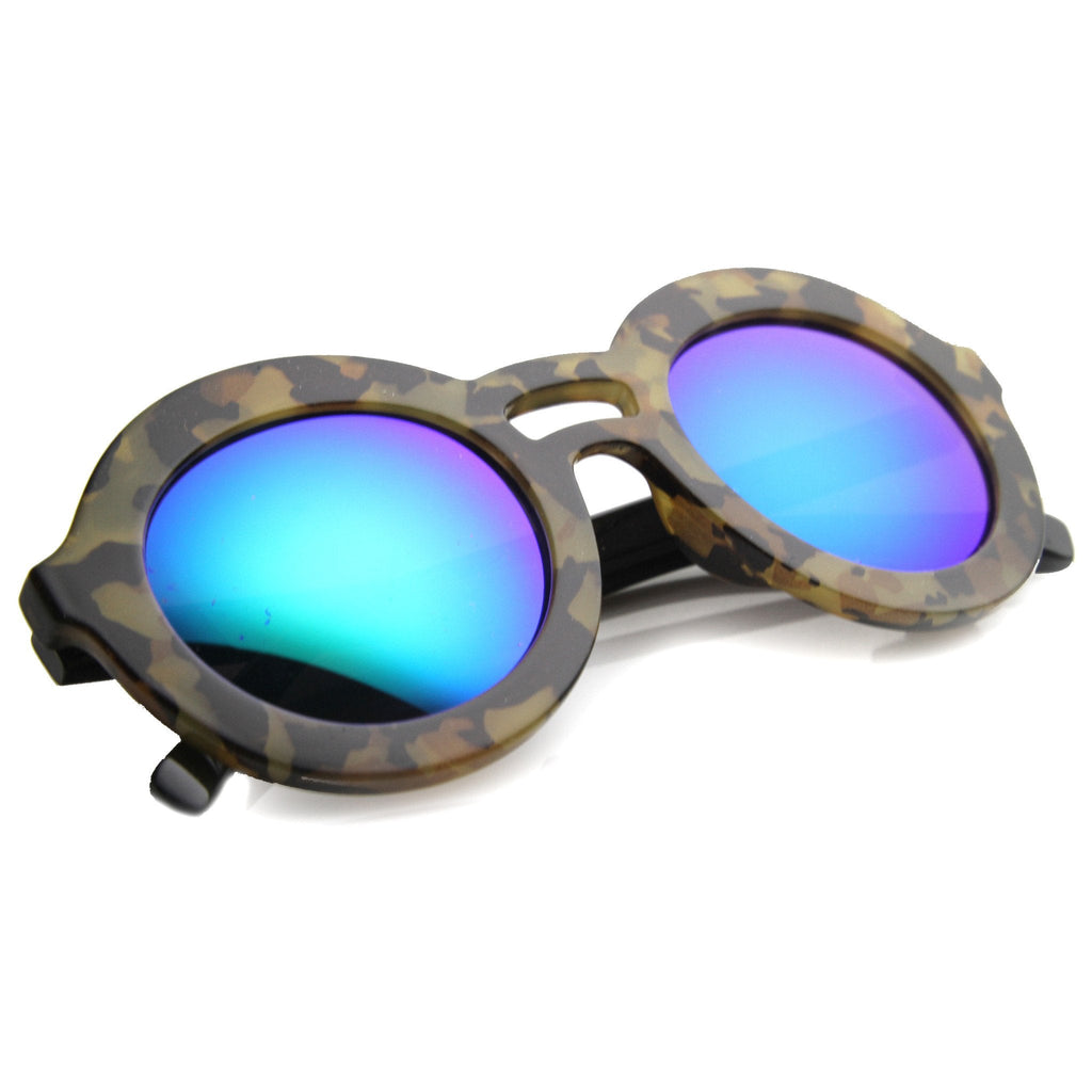 Women's Round Double Bridge Mirror Lens Sunglasses 9851