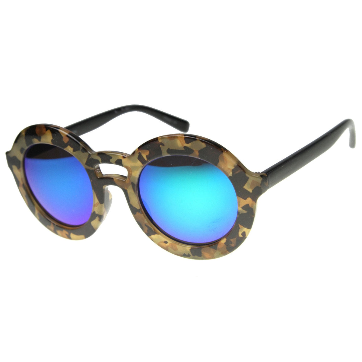 Women's Round Double Bridge Mirror Lens Sunglasses 9851