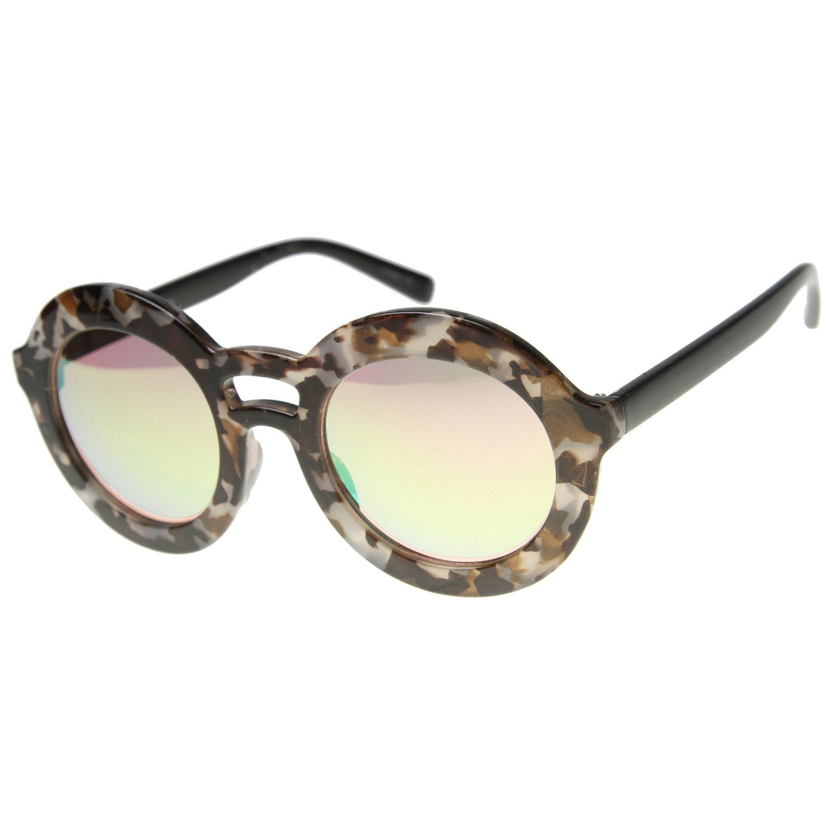 Women's Round Double Bridge Mirror Lens Sunglasses 9851