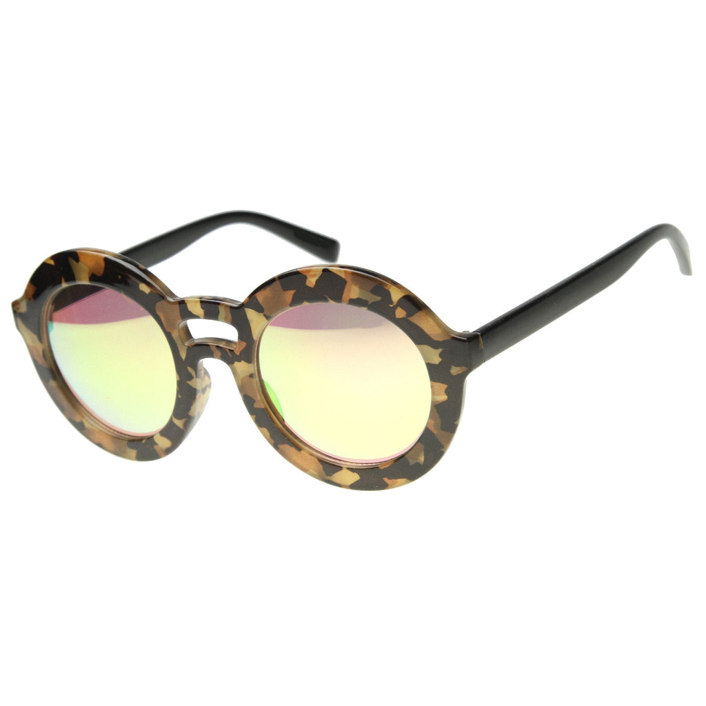 Women's Round Double Bridge Mirror Lens Sunglasses 9851