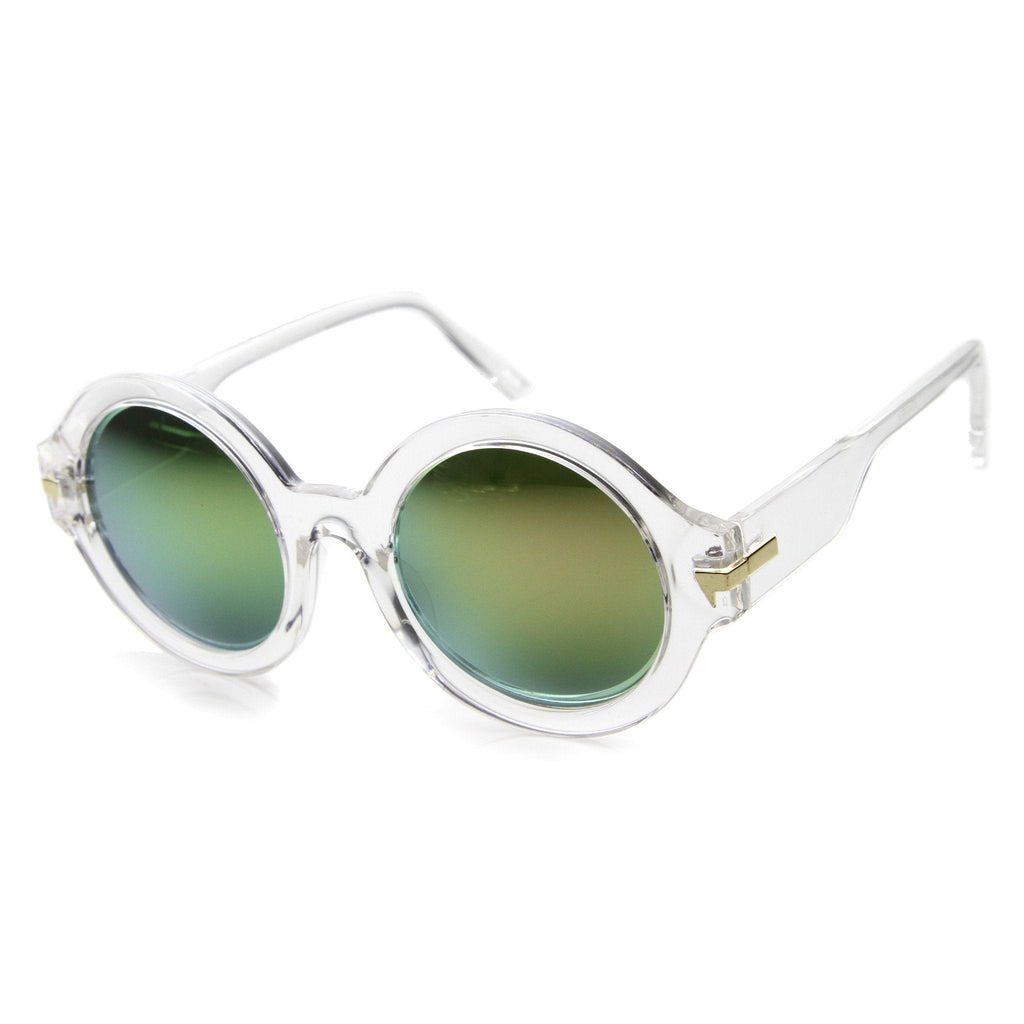 Women's Bold Round Crystal Frame Mirror Lens Sunglasses 9853