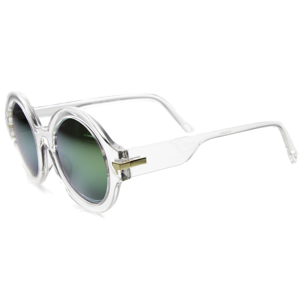 Women's Bold Round Crystal Frame Mirror Lens Sunglasses 9853