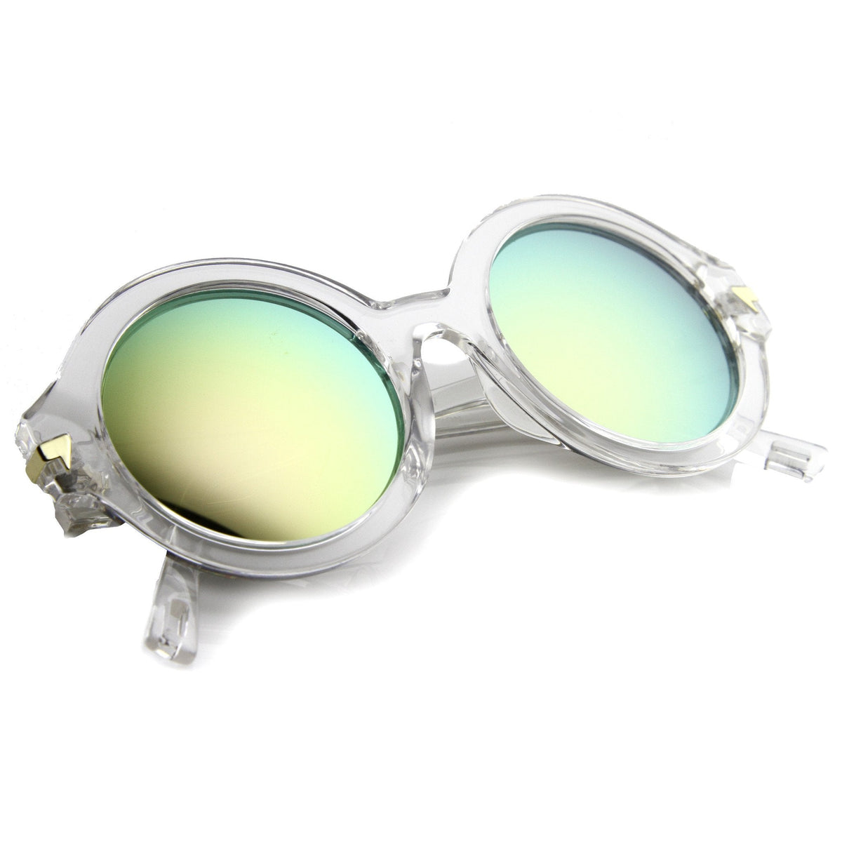 Women's Bold Round Crystal Frame Mirror Lens Sunglasses 9853