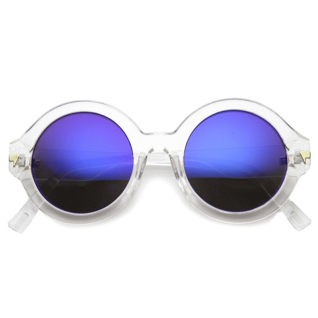 Women's Bold Round Crystal Frame Mirror Lens Sunglasses 9853