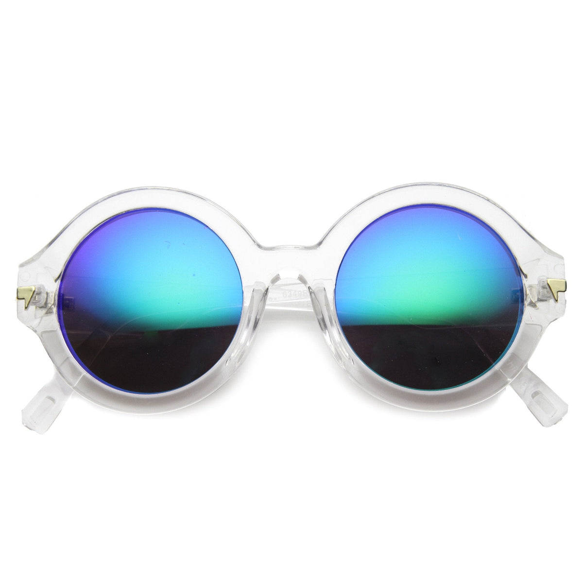 Women's Bold Round Crystal Frame Mirror Lens Sunglasses 9853