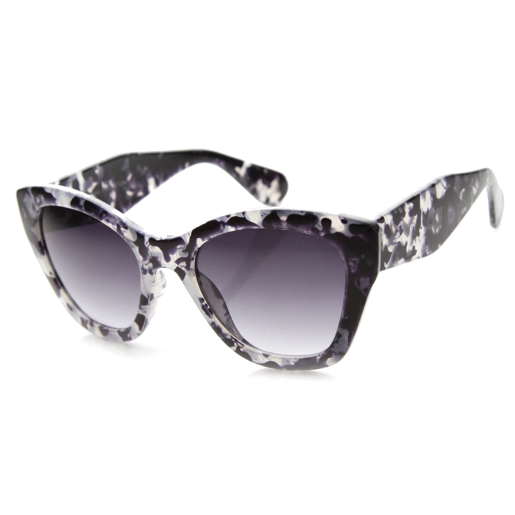 Women's Block Tortoise Thick Frame Cat Eye Sunglasses 9856