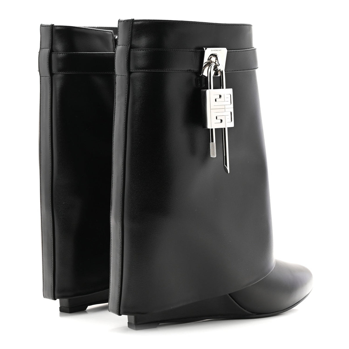 Calfskin Shark Lock Ankle Boots 40 Black