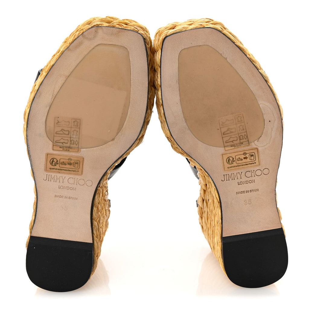 Raffia Nappa Ayla 110mm Wedge Sandals 35 Black