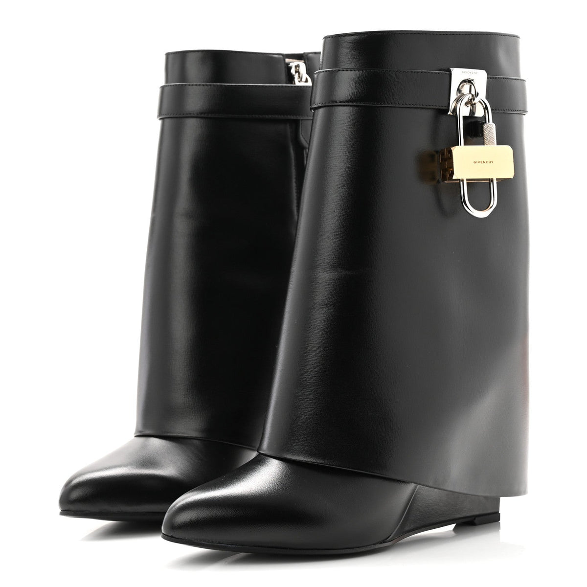 Calfskin Shark Lock Ankle Boots 40 Black