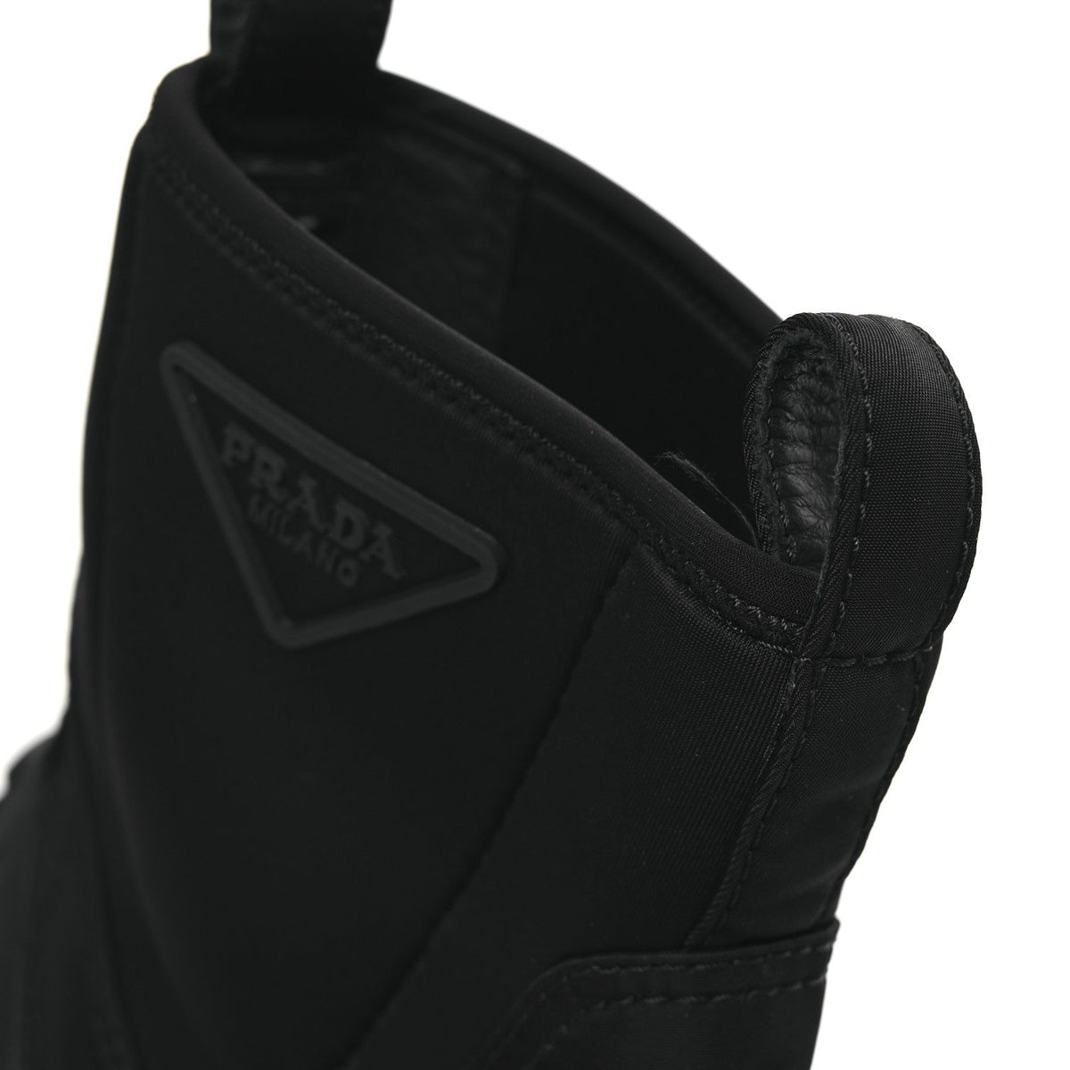 Re-Nylon Gabardine Rubber Triangle Logo Womens Monolith 55mm Ankle Boots 38 Black
