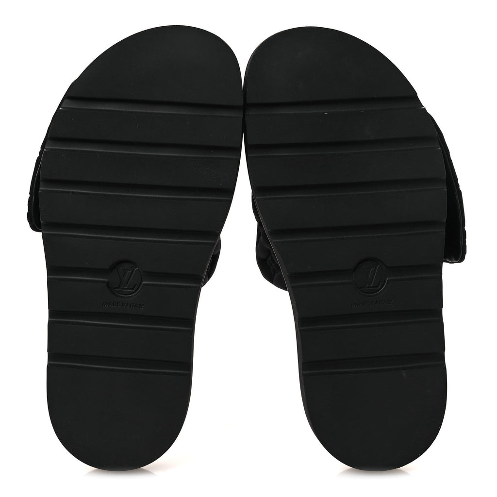 Technical Fabric Embossed Monogram Pool Pillow Comfort Mules 41 Black