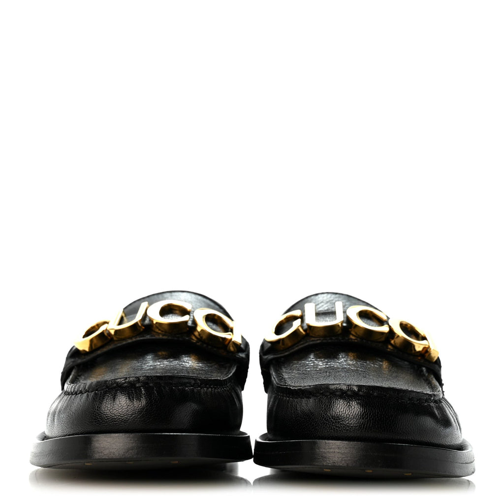 Goatskin Womens Logo 15mm Loafers 35 Black