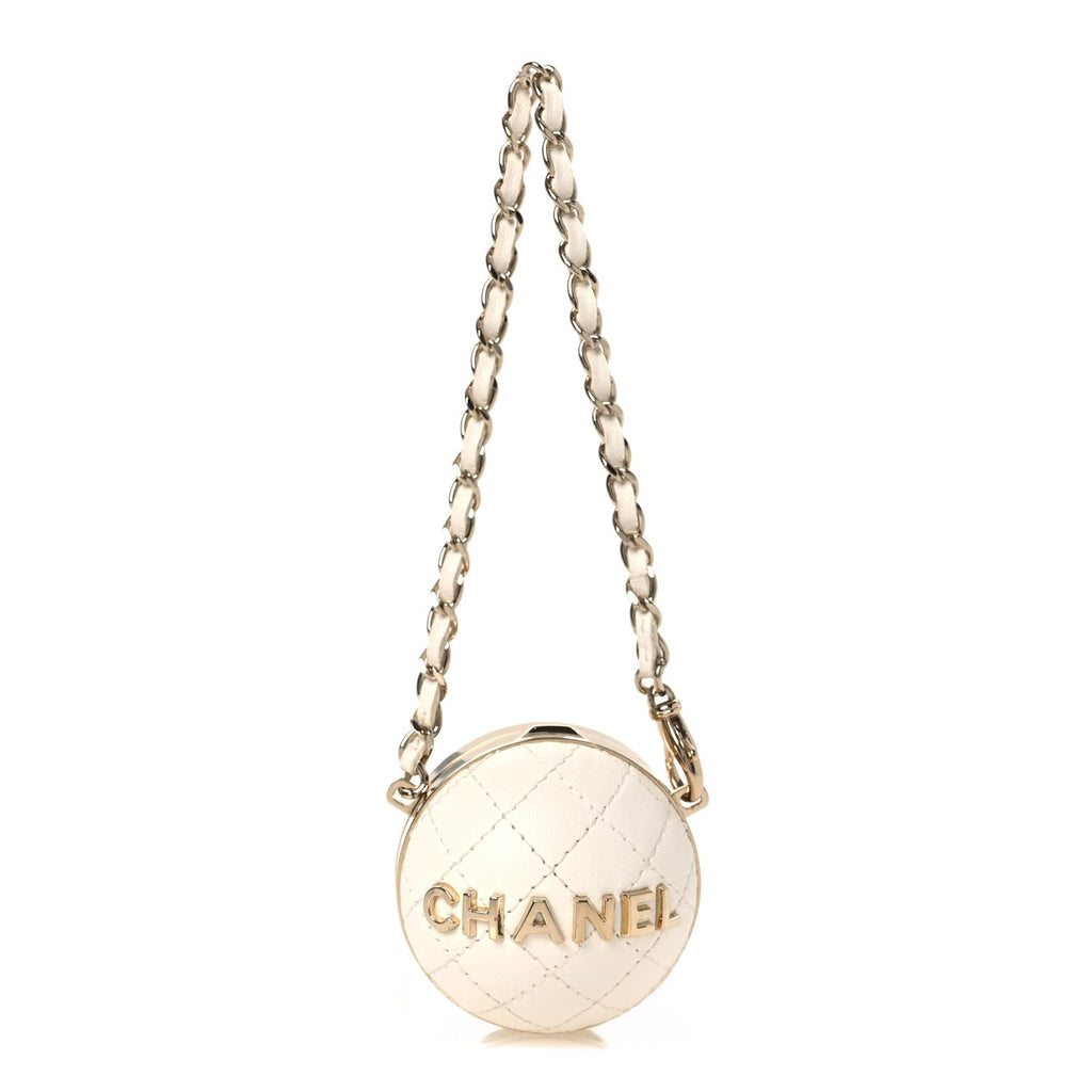Lambskin Quilted Sphere Mini Bag Charm Beige