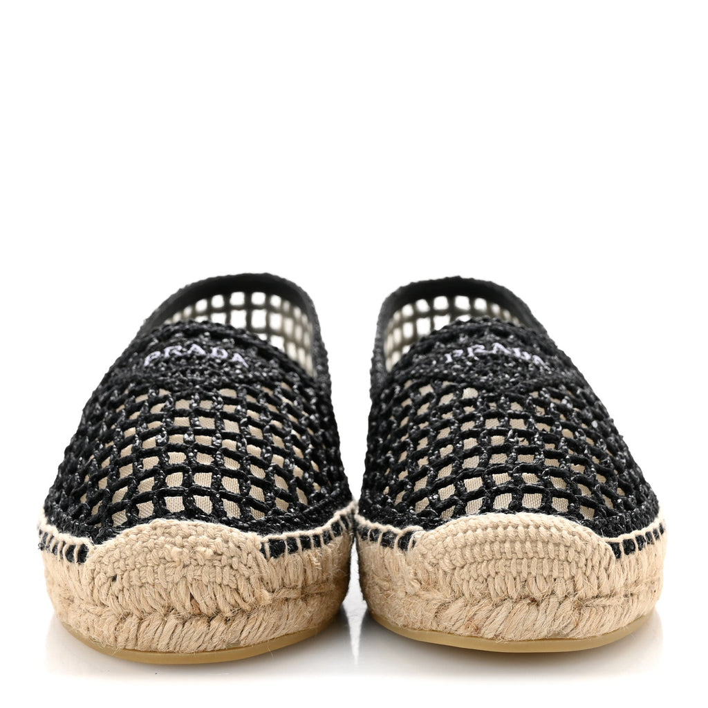 Raffia Triangle Logo Crochet 20mm Espadrilles 37 Black Naturale