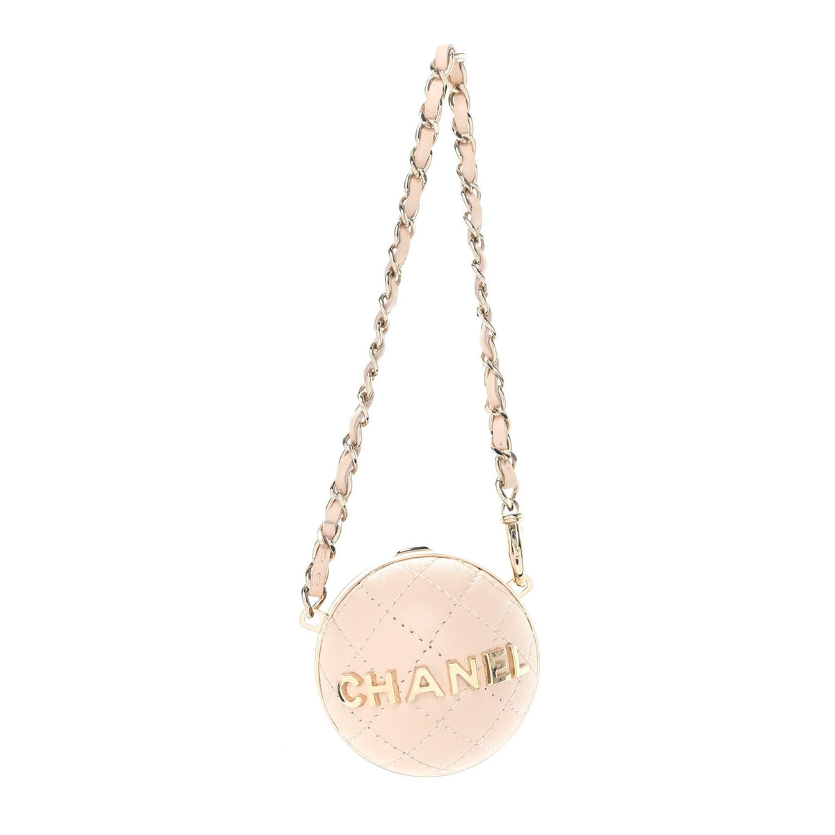 Lambskin Quilted Sphere Mini Bag Charm Beige