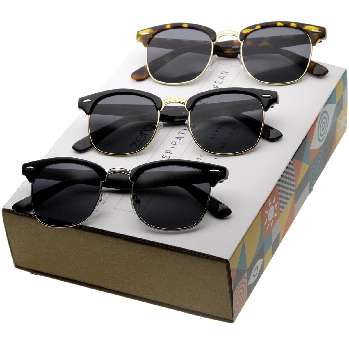 Premium Retro Horned Rim Half Frame Sunglasses A604 [Promo Box]