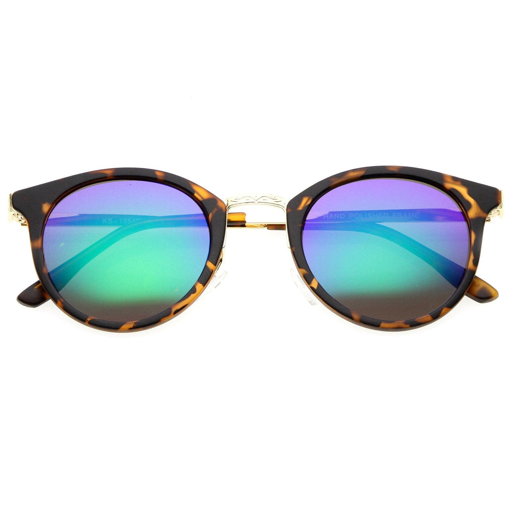 Retro European Round Horned Rim Mirror Lens Sunglasses 9650