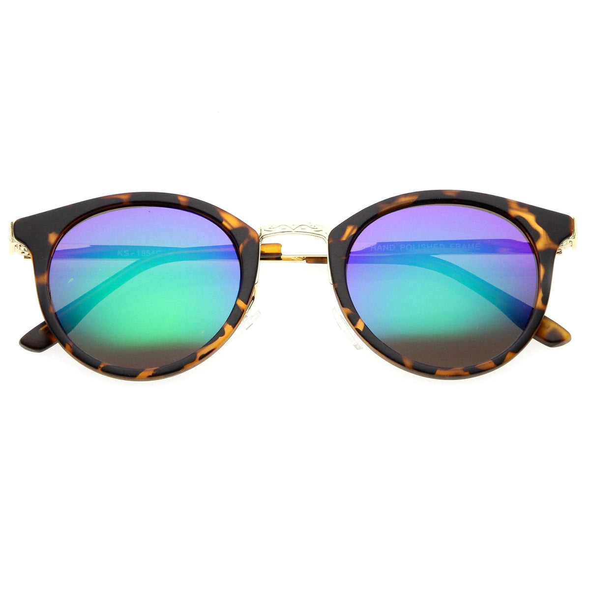 Retro European Round Horned Rim Mirror Lens Sunglasses 9650