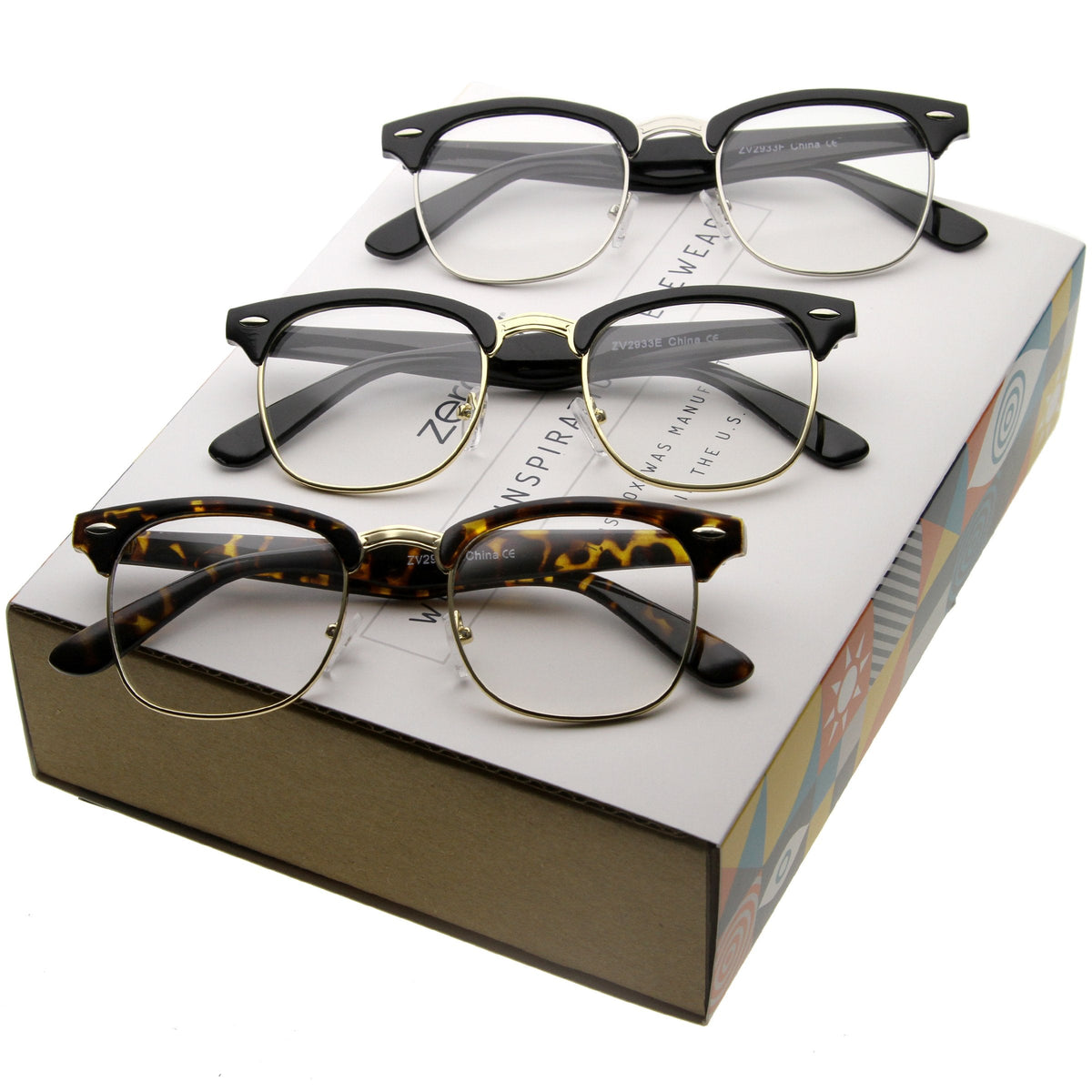 Retro Premium Classic Clear Lens Sunglasses A675 [Promo Box]