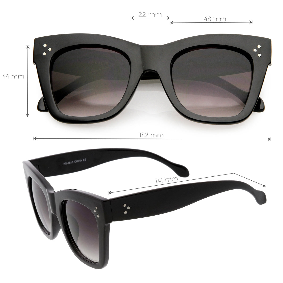 Women's Large Bold Horned Rim With Rivets Sunglasses C874