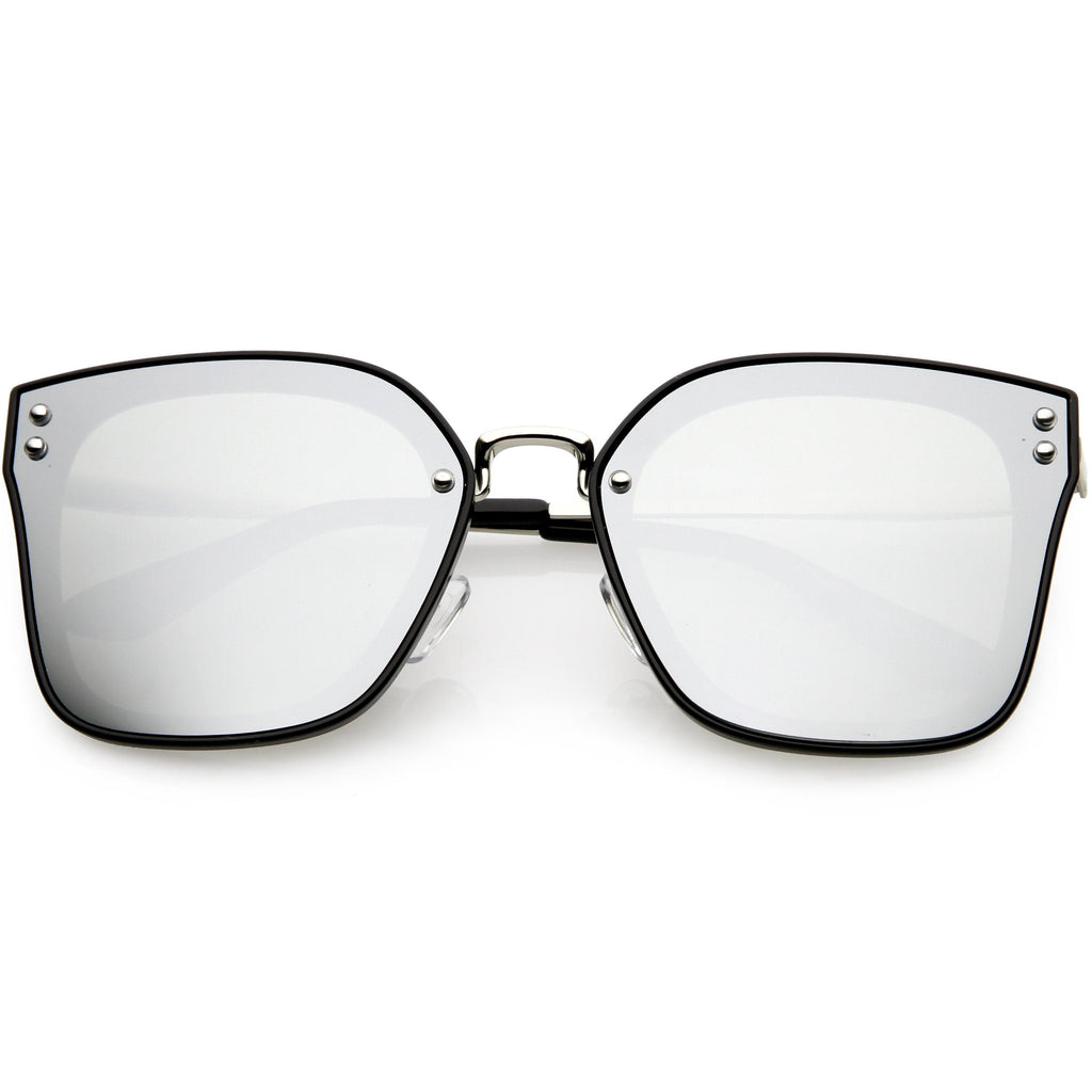 Women's Oversize Square Mirrored Polarized Flat Lens Sunglasses C883