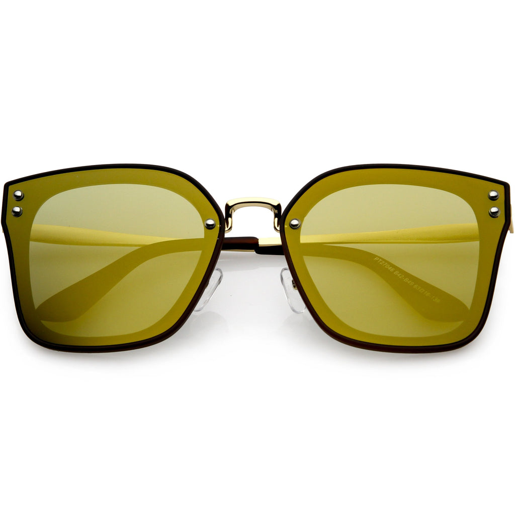 Women's Oversize Square Mirrored Polarized Flat Lens Sunglasses C883