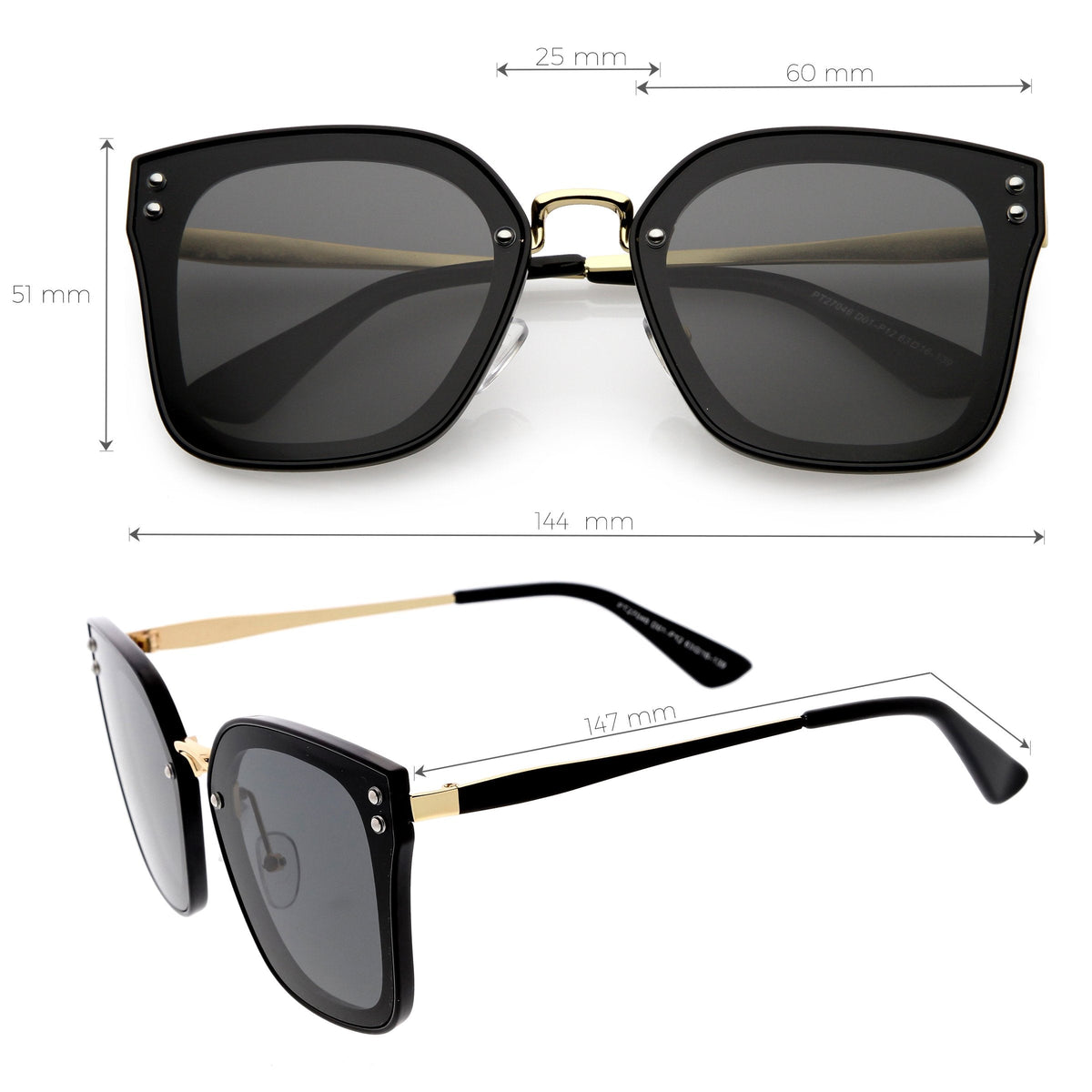 Women's Oversize Square Mirrored Polarized Flat Lens Sunglasses C883