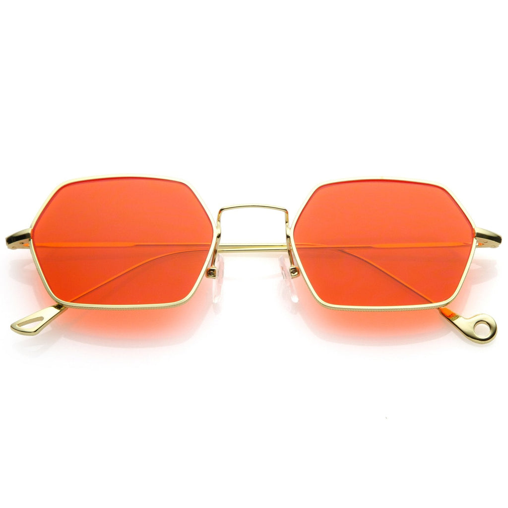 Retro Small Hexagon Colored Flat Lens Metal Frame Sunglasses