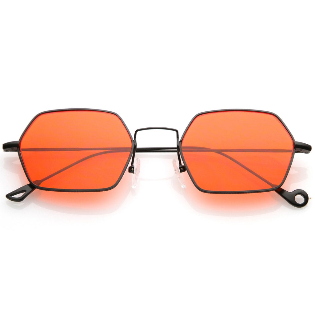 Retro Small Hexagon Colored Flat Lens Metal Frame Sunglasses