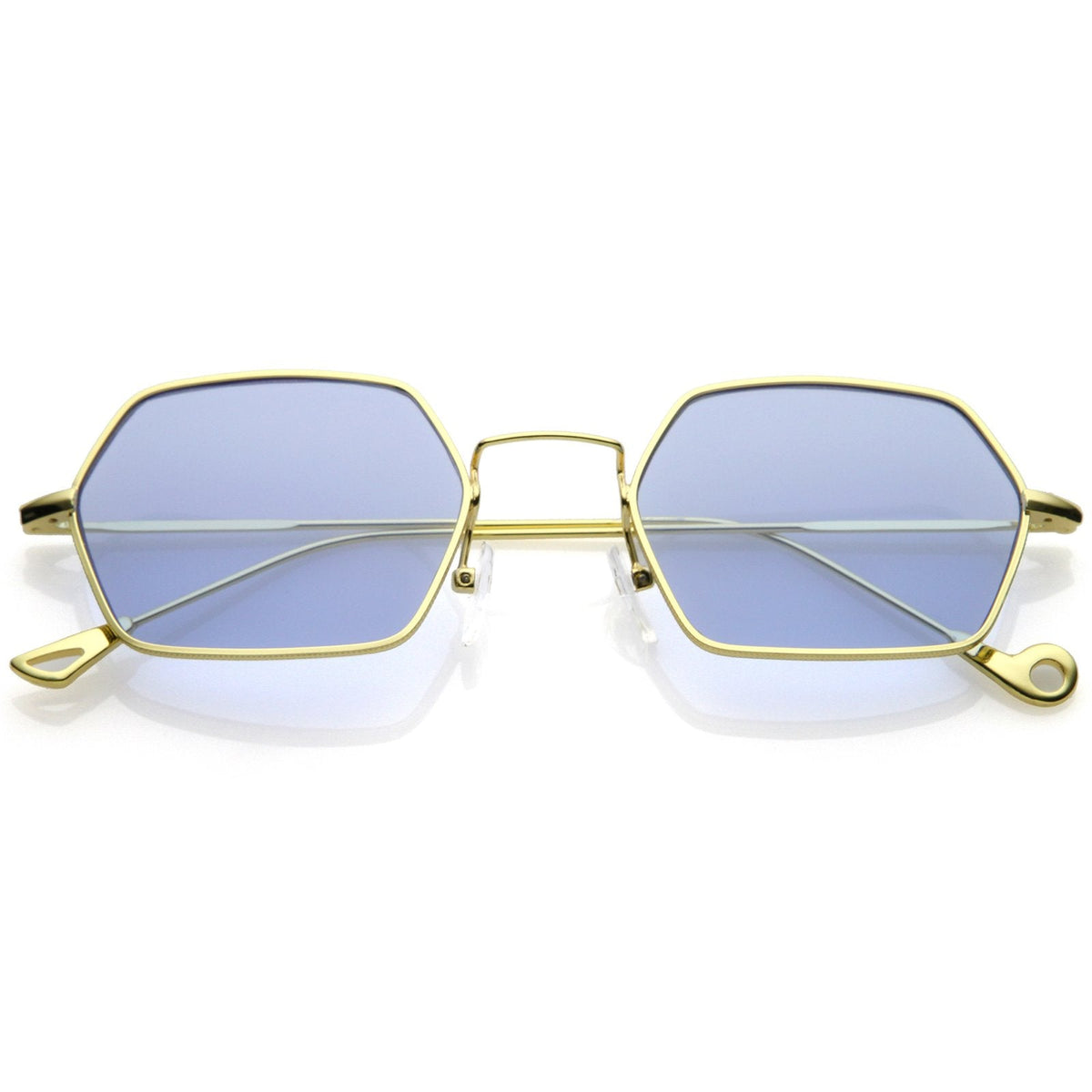 Retro Small Hexagon Colored Flat Lens Metal Frame Sunglasses