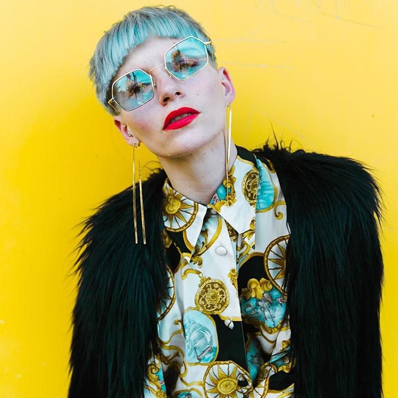 Retro Small Hexagon Colored Flat Lens Metal Frame Sunglasses