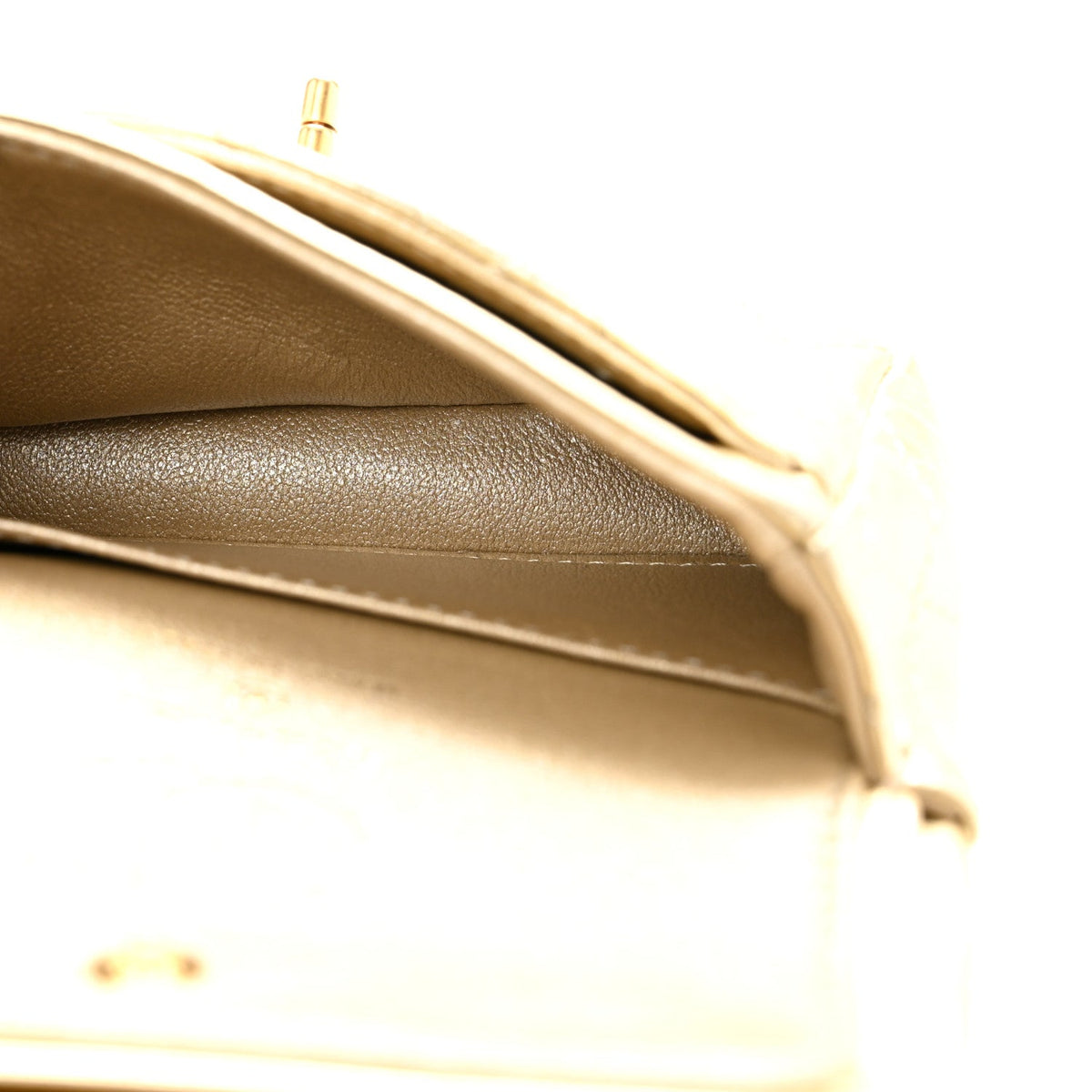 Metallic Calfskin Quilted Mini Flap Bag Charm With Hook Golden Golden