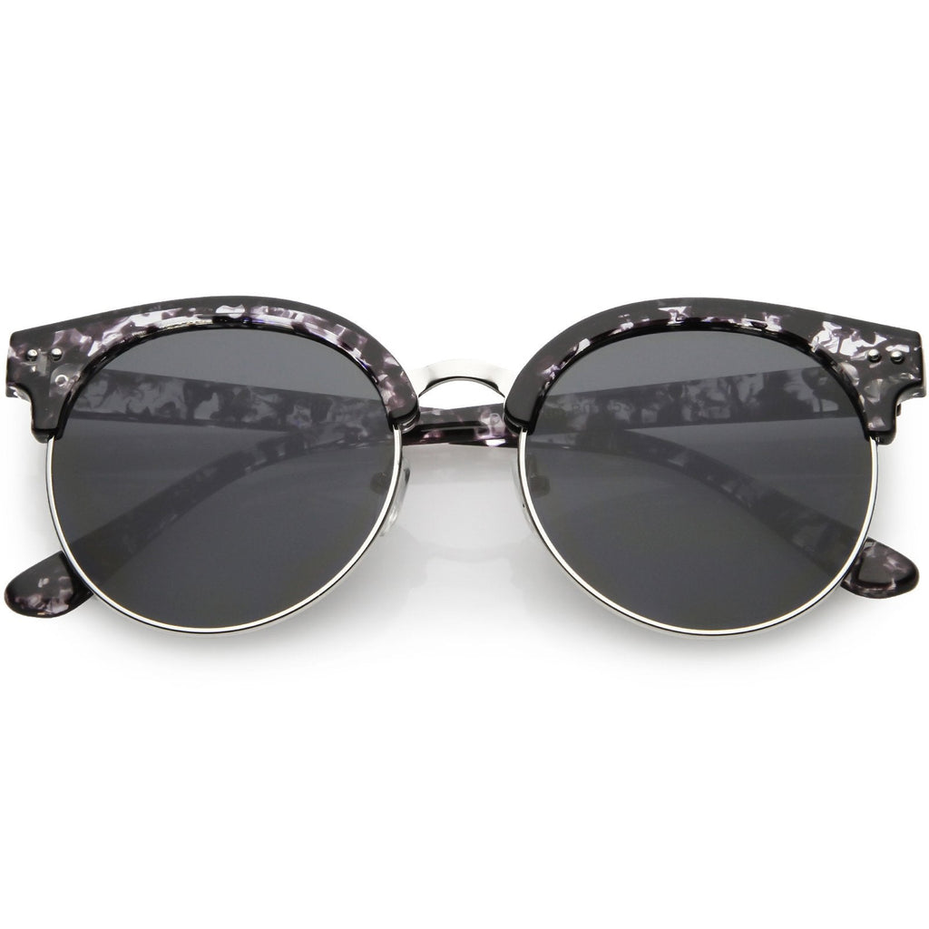 Women's Round Horned Rim Flat Mirrored Len Sunglasses C839