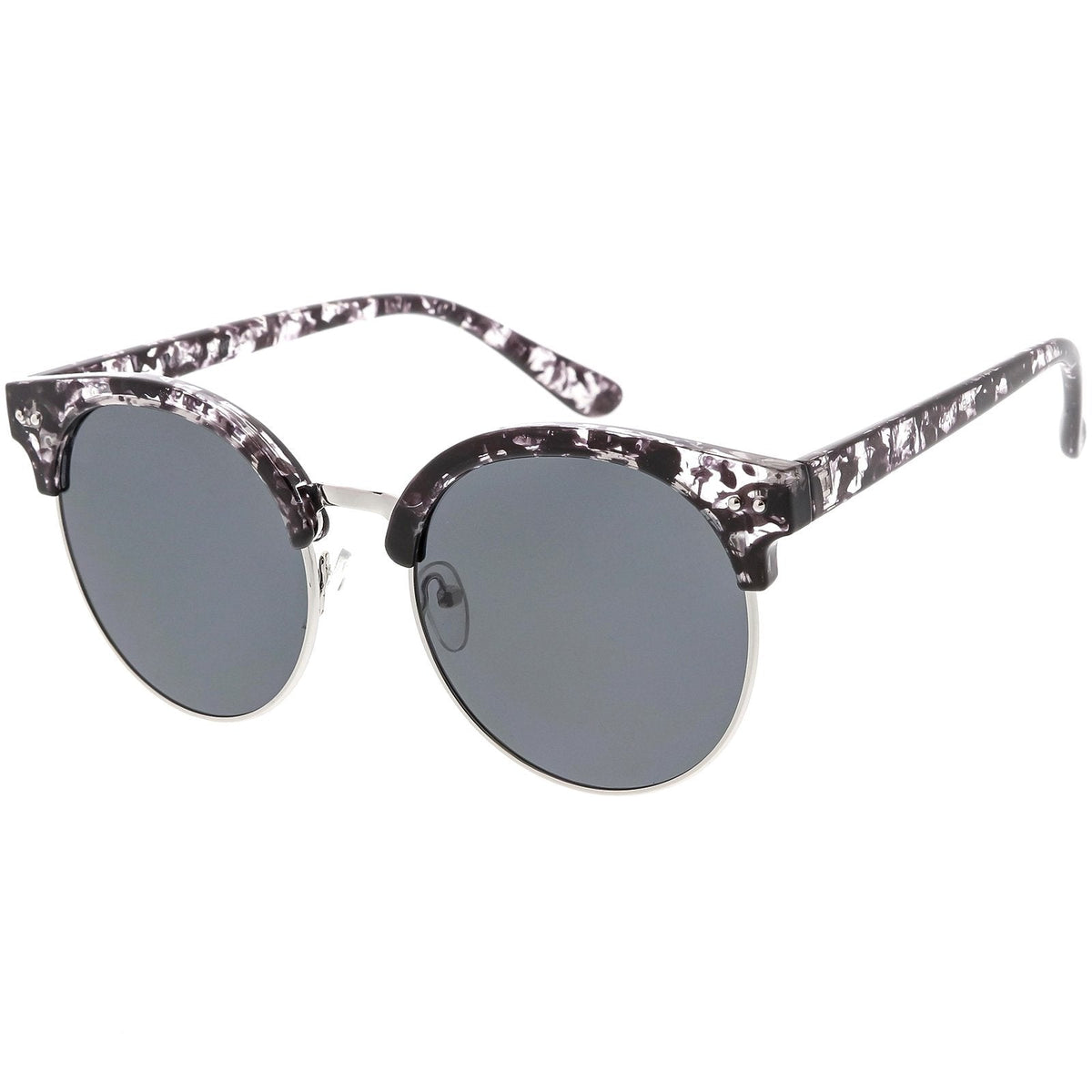 Women's Round Horned Rim Flat Mirrored Len Sunglasses C839