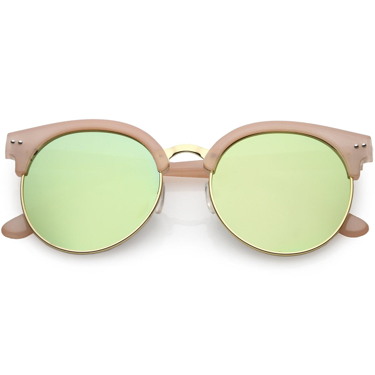 Women's Round Horned Rim Flat Mirrored Len Sunglasses C839