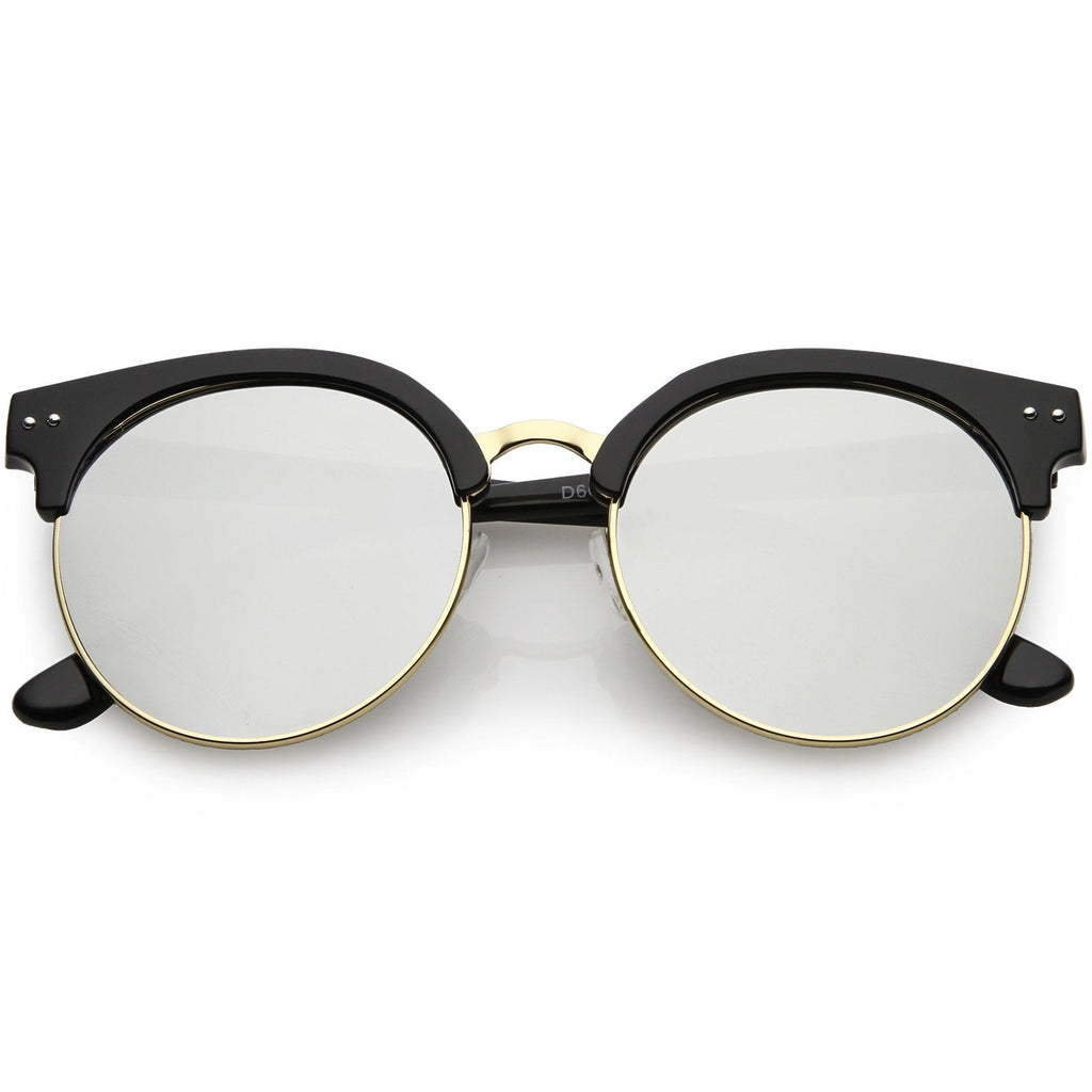 Women's Round Horned Rim Flat Mirrored Len Sunglasses C839
