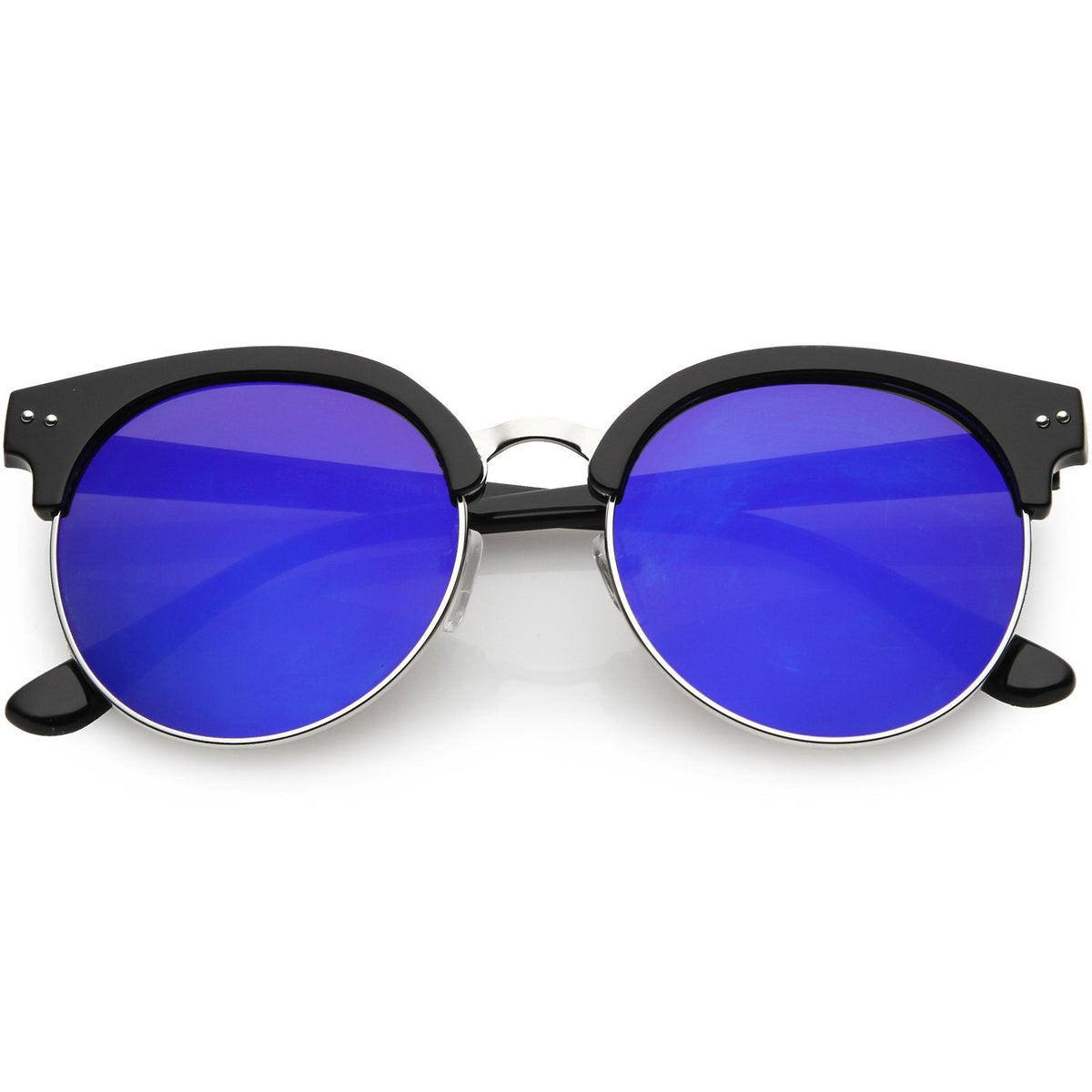 Women's Round Horned Rim Flat Mirrored Len Sunglasses C839