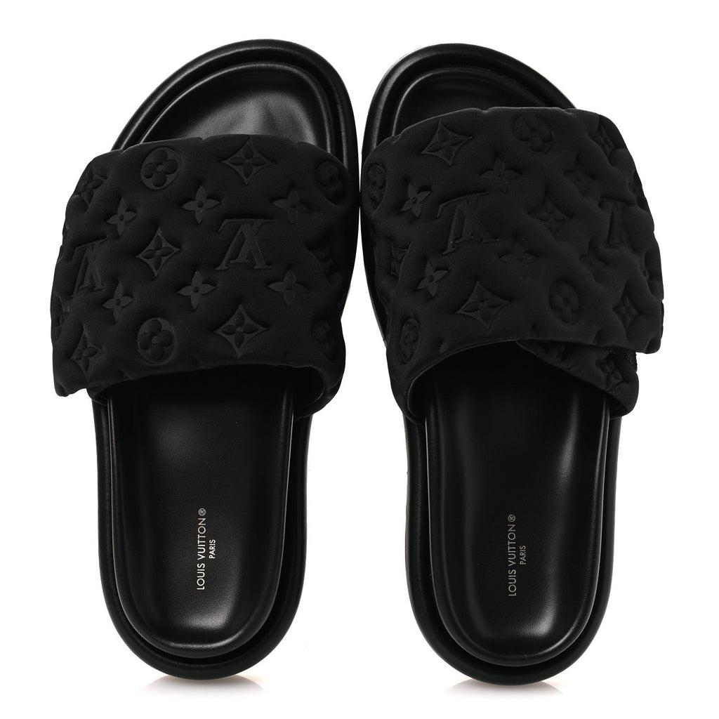 Technical Fabric Embossed Monogram Pool Pillow Comfort Mules 41 Black