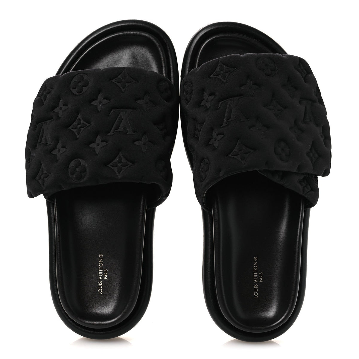 Technical Fabric Embossed Monogram Pool Pillow Comfort Mules 41 Black