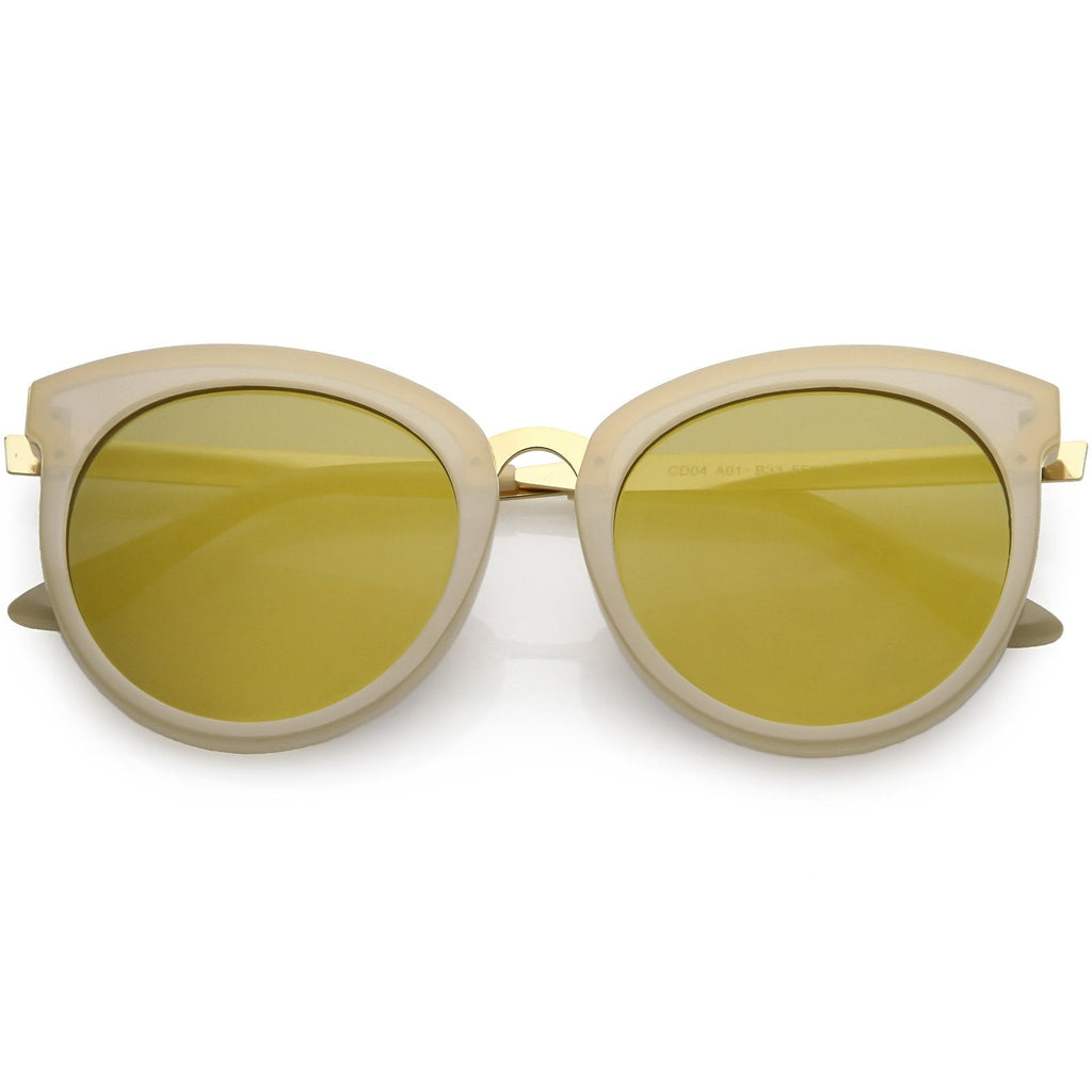 Women's Oversize Round Cat Eye Mirrored Flat Lens Sunglasses C842