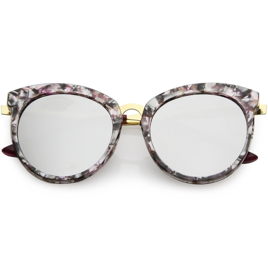Women's Oversize Round Cat Eye Mirrored Flat Lens Sunglasses C842