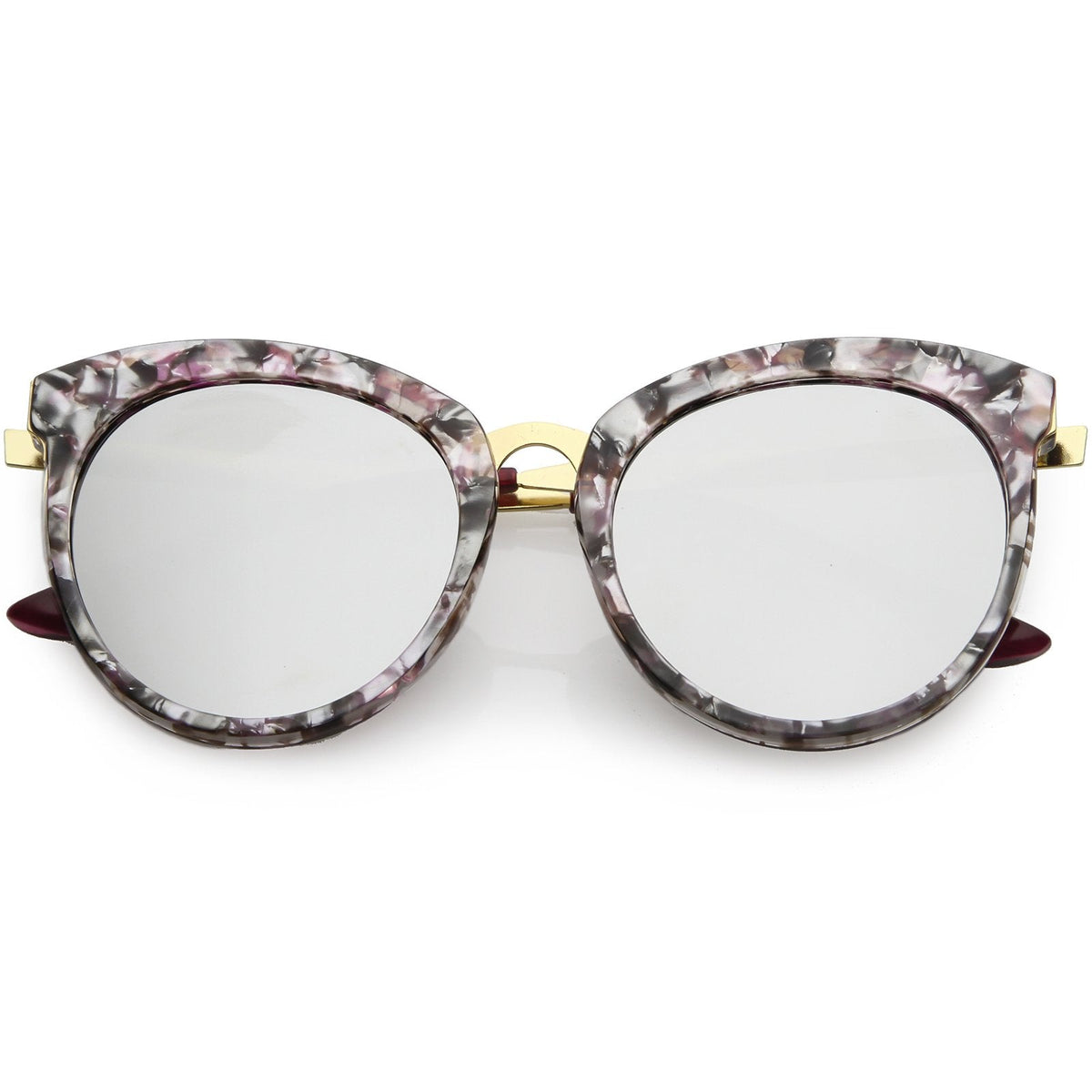 Women's Oversize Round Cat Eye Mirrored Flat Lens Sunglasses C842